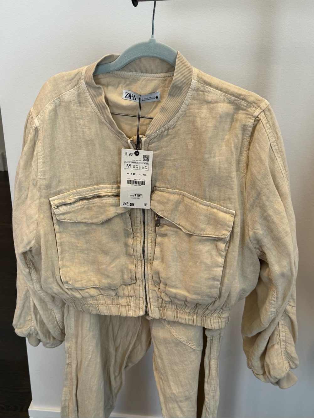 ZARA Neutral Beige Cropped Utility Bomber Jacket + Pant Set